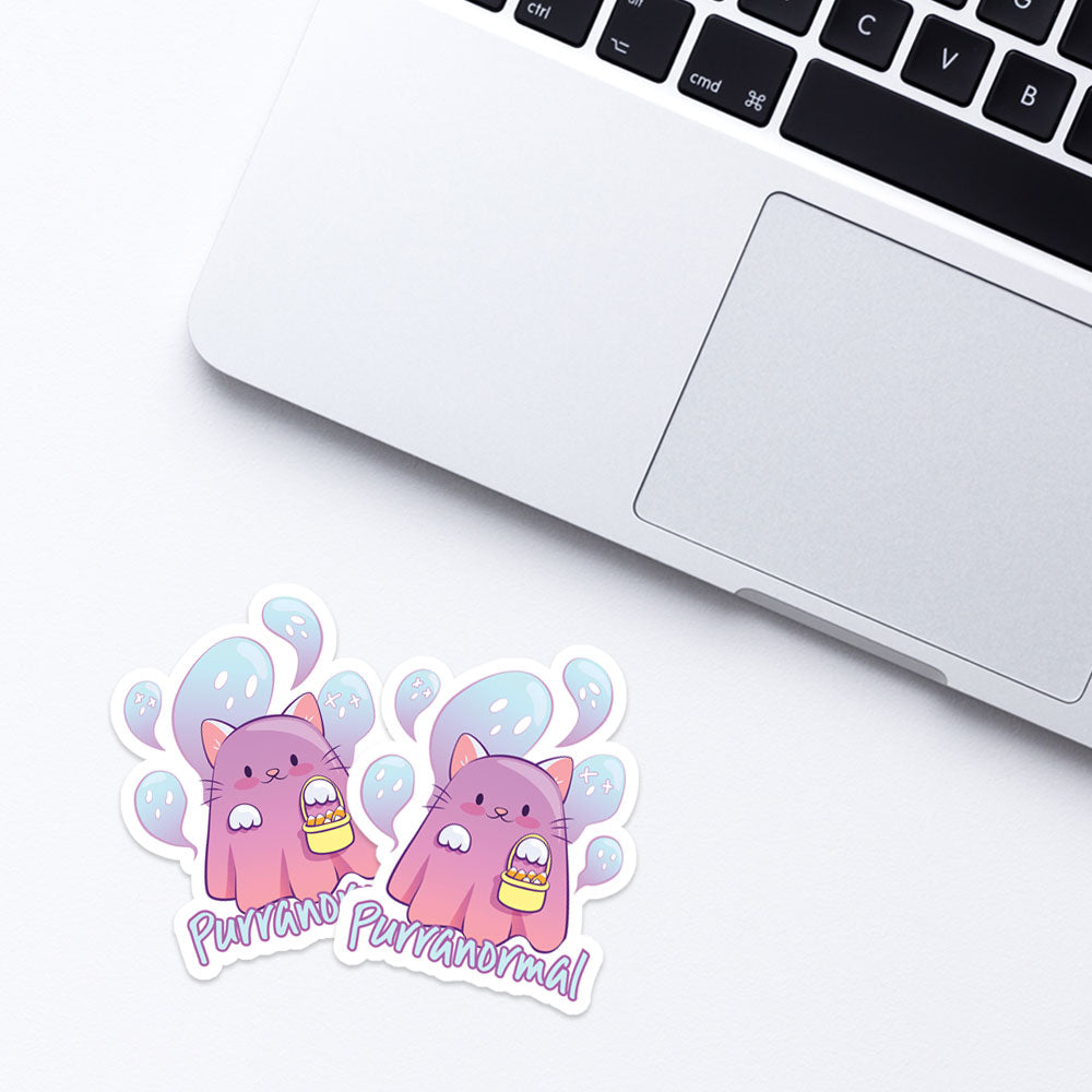 Purranormal Kawaii Ghost Cat Stickers for Laptop