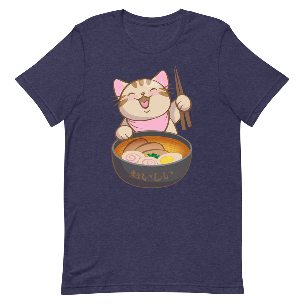 Cute Kawaii Ramen Cat T-Shirt S / Heather Midnight Navy