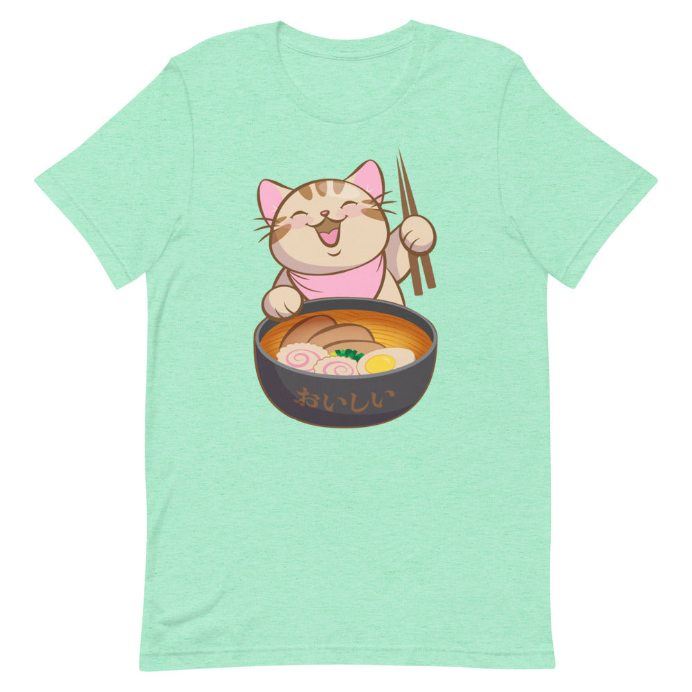 Cute Kawaii Ramen Cat T-Shirt S / Heather Mint