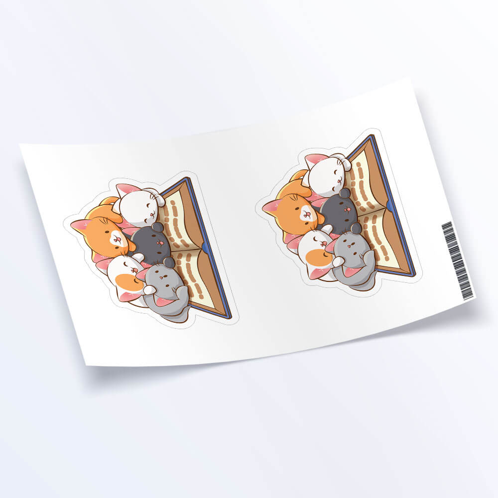 Reading Cute Cats Kawaii Sticker Sheet set of 2