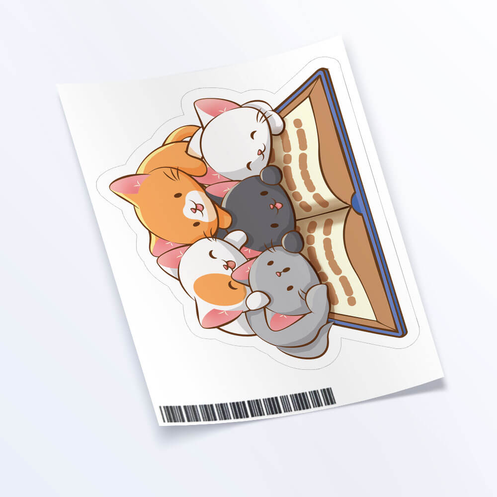 Reading Cute Cats Kawaii Sticker Sheet for Book Lovers