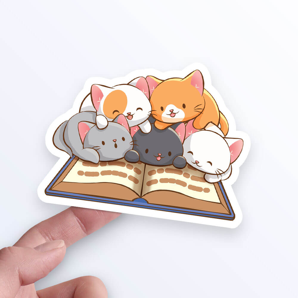 Reading Cat With Books Stickers for Kindle Case, Cat Stickers for