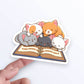 Reading Cute Cats Kawaii Sticker on hand