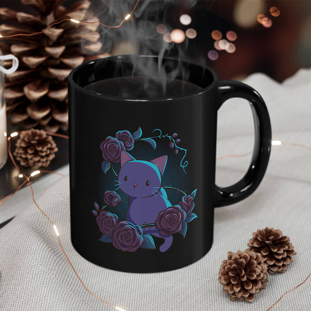 Roses and Thorns Cute Kawaii Cat Coffee Mug 