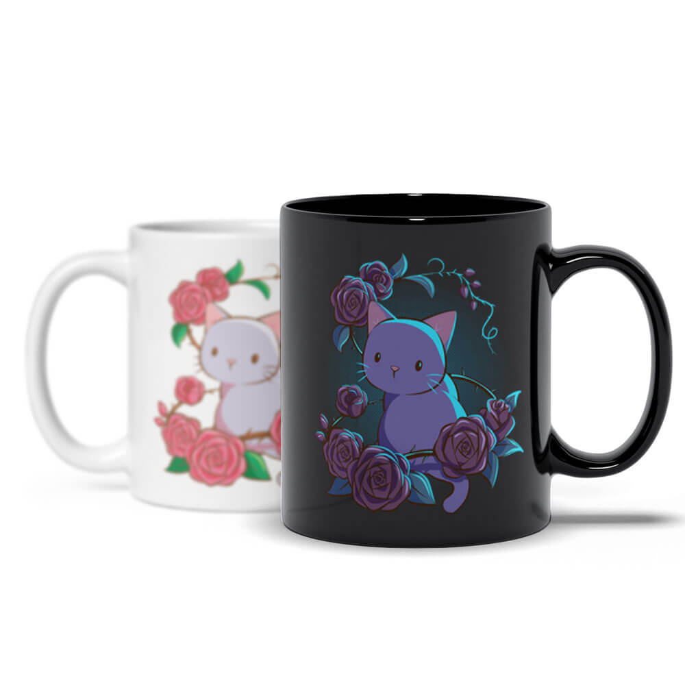 Roses and Thorns Cute Kawaii Cat Mug