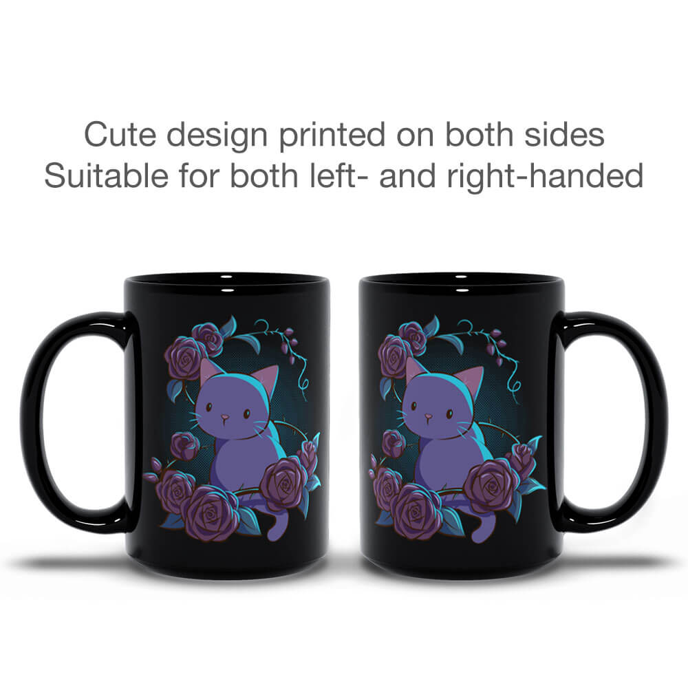 Roses and Thorns Cute Kawaii Cat Mug, printed both sides