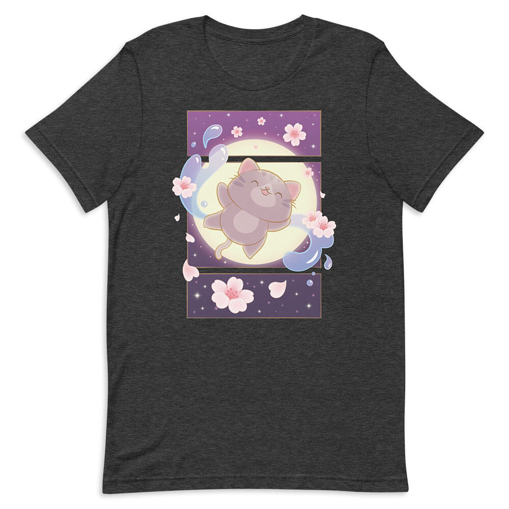 Sakura Flight Fantasy Kawaii Cat T-shirt Dark Grey Heather