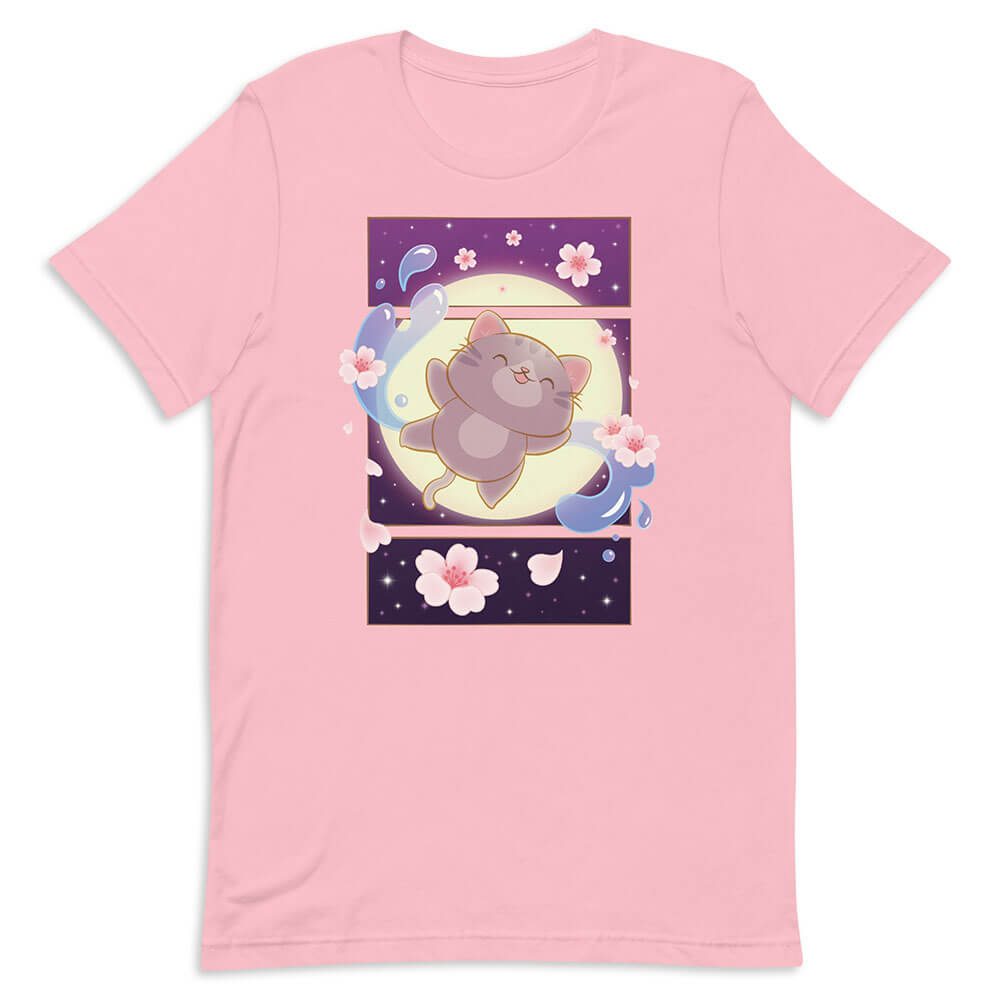 Sakura Flight Fantasy Kawaii Cat T-shirt Pink