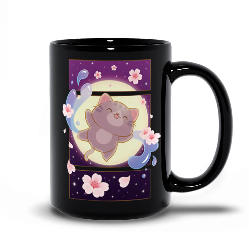 Sakura Flight Kawaii Cat Cute Mug, black 15oz