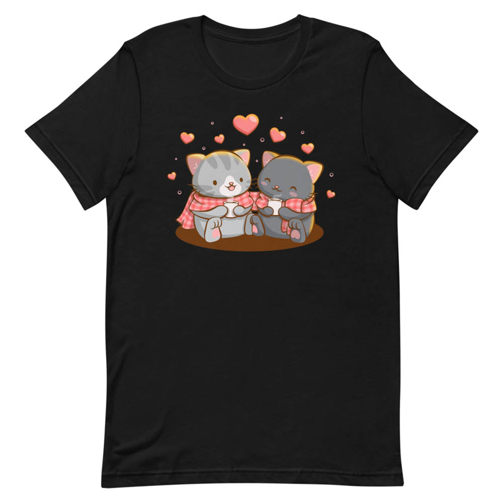 Stay Cozy Valentines Day Kawaii Cats T-shirt - Black