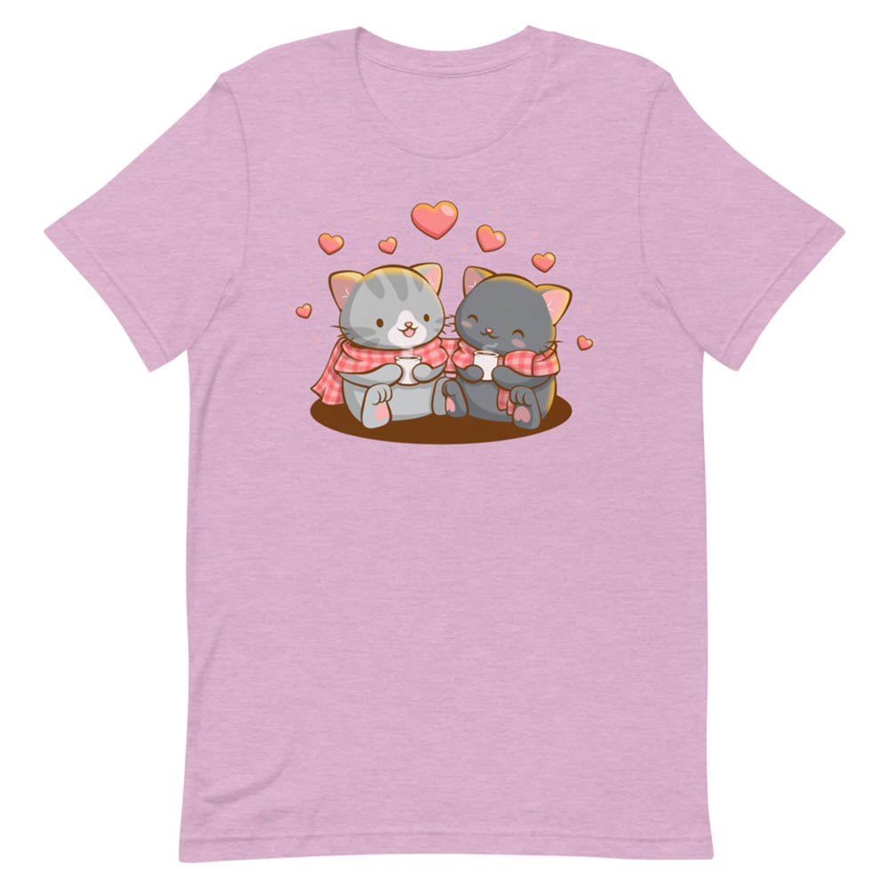 Stay Cozy Valentines Day Kawaii Cats T-shirt - Heather Prism Lilac