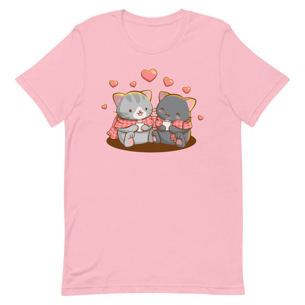 Stay Cozy Valentines Day Kawaii Cats T-shirt - Pink