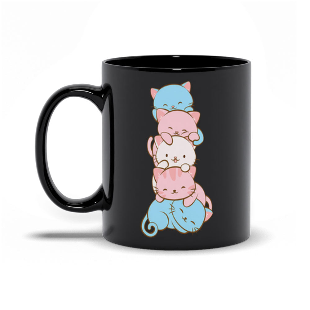 Transgender Pride Cute Kawaii Cat Mug 11 oz / Black