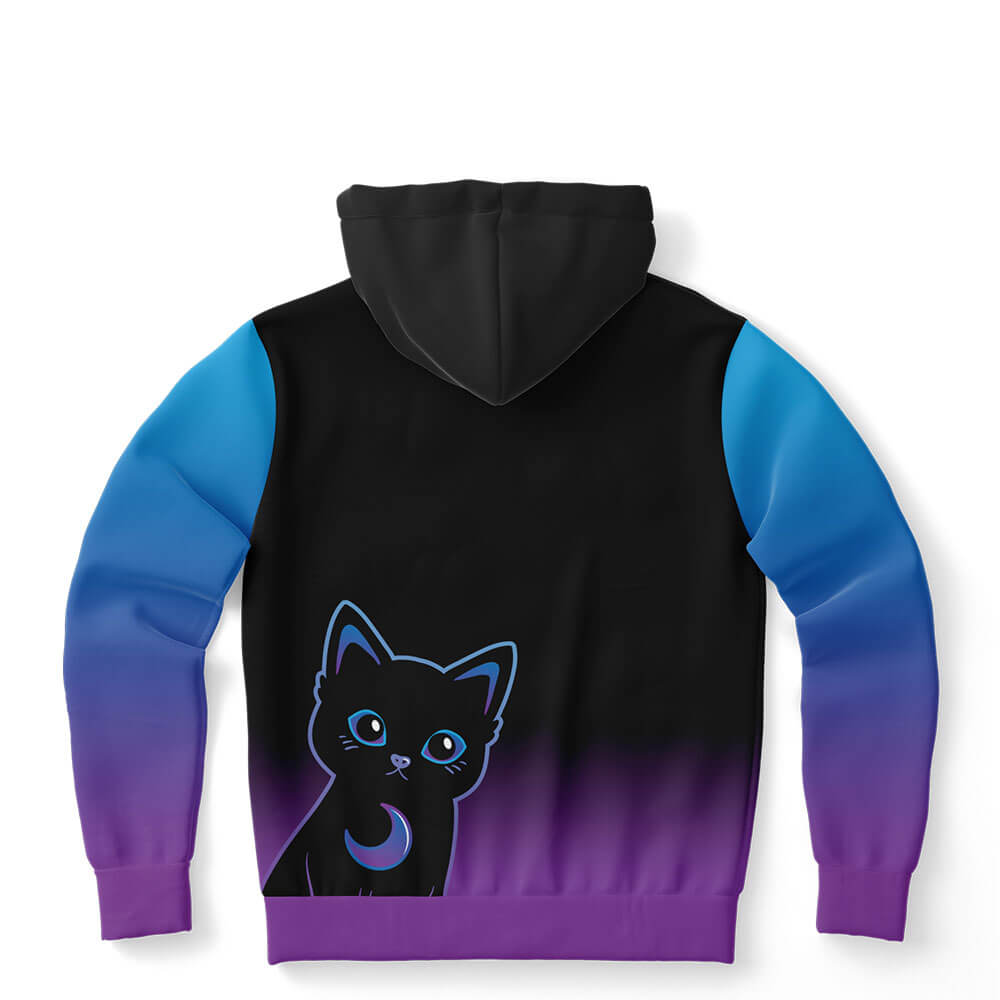 Witchy Black Cat on Magical Moon Kawaii Hoodie - back view