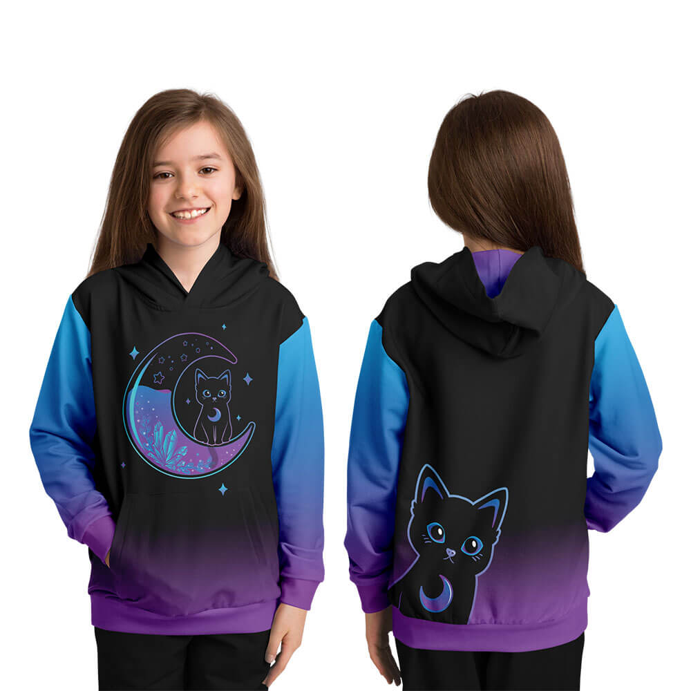 Witchy Black Cat on Magical Moon Kawaii Hoodie for girls