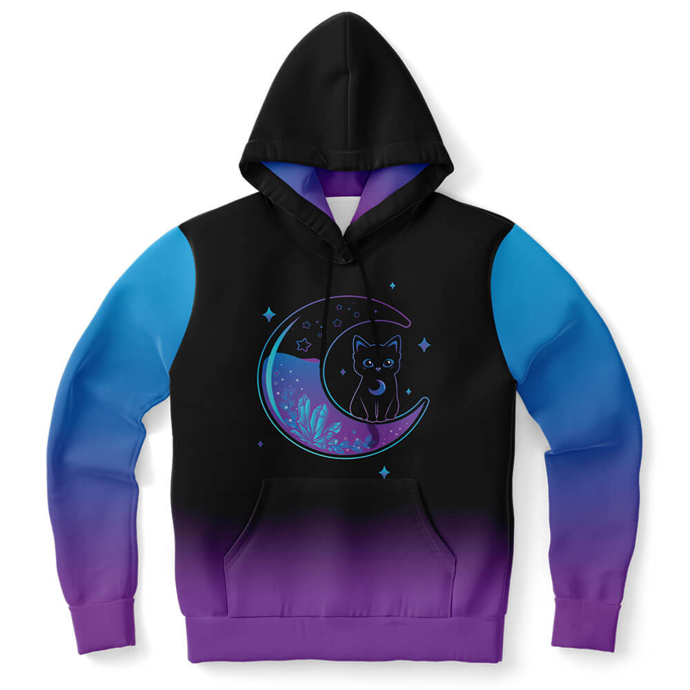 Witchy Black Cat on Magical Moon Kawaii Hoodie Eco-friendly