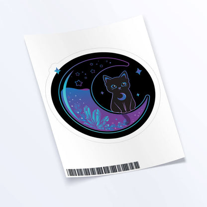 Witchy Black Cat on Magical Moon Kawaii Sticker Sheet