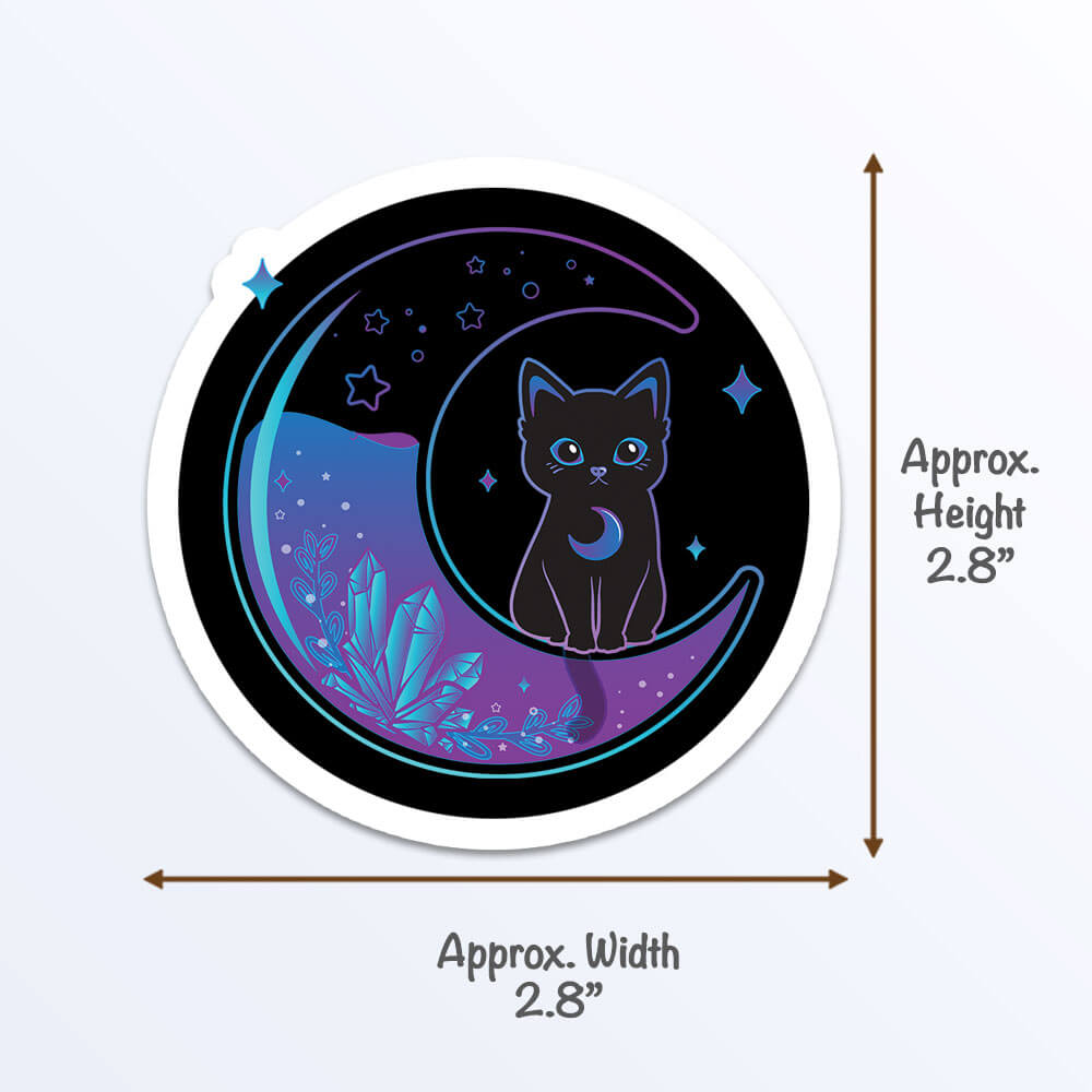 Witchy Black Cat on Magical Moon Kawaii Sticker measurements