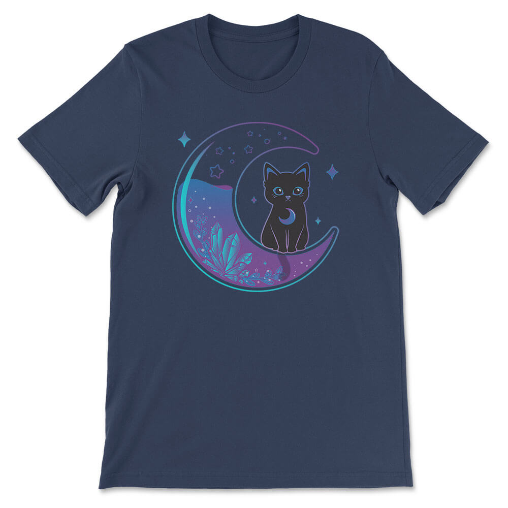 Witchy Black Cat on Moon Kawaii T-shirt – Irene Koh Studio