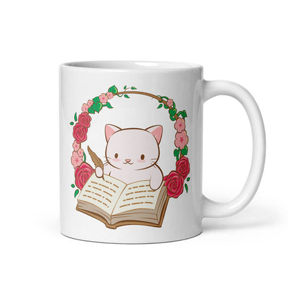 Writing Cat Cute Kawaii Mug for Writers , White 11oz