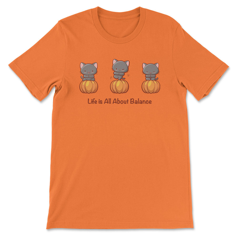 Yoga Cats on Pumpkins Kawaii T-shirt for Fall - Orange