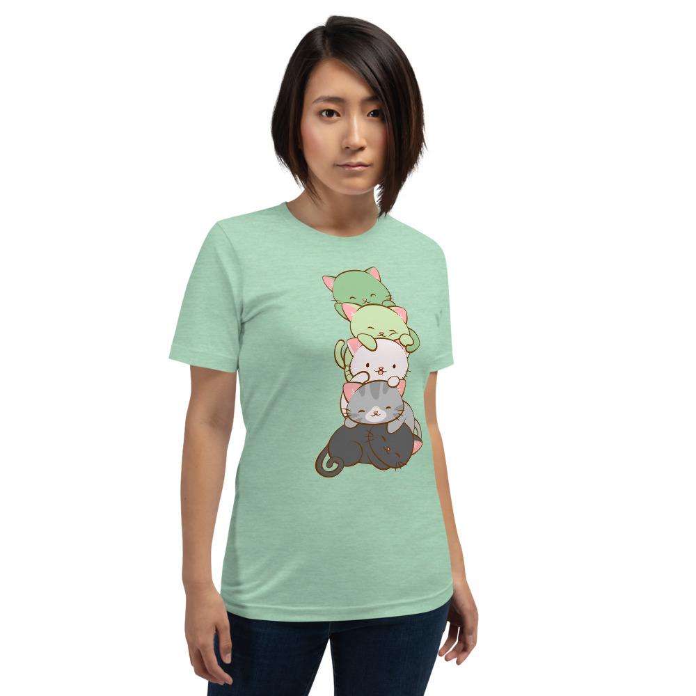 Kawaii Cat Pile Aromantic Pride T-Shirt