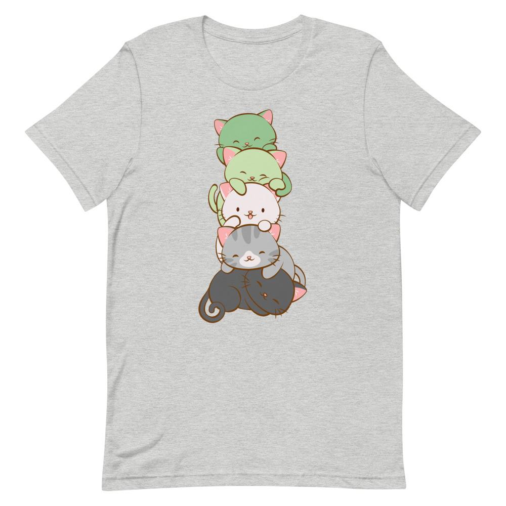 Kawaii Cat Pile Aromantic Pride T-Shirt S / Athletic Heather