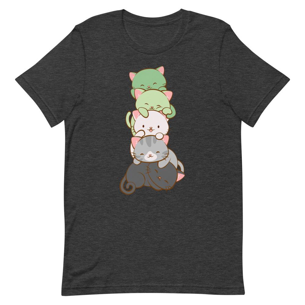 Kawaii Cat Pile Aromantic Pride T-Shirt S / Dark Grey Heather