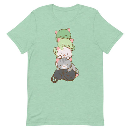 Kawaii Cat Pile Aromantic Pride T-Shirt S / Heather Prism Mint