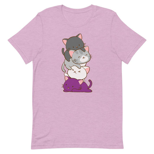 Kawaii Cat Pile Asexual Pride T-Shirt S / Heather Prism Lilac