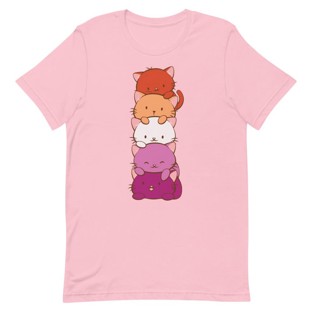 Kawaii Cat Pile Lesbian Pride T-Shirt S / Pink