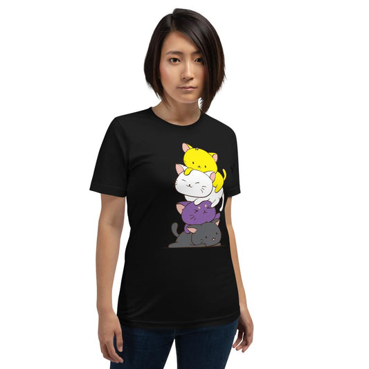 Kawaii Cat Pile Non-Binary Pride T-Shirt