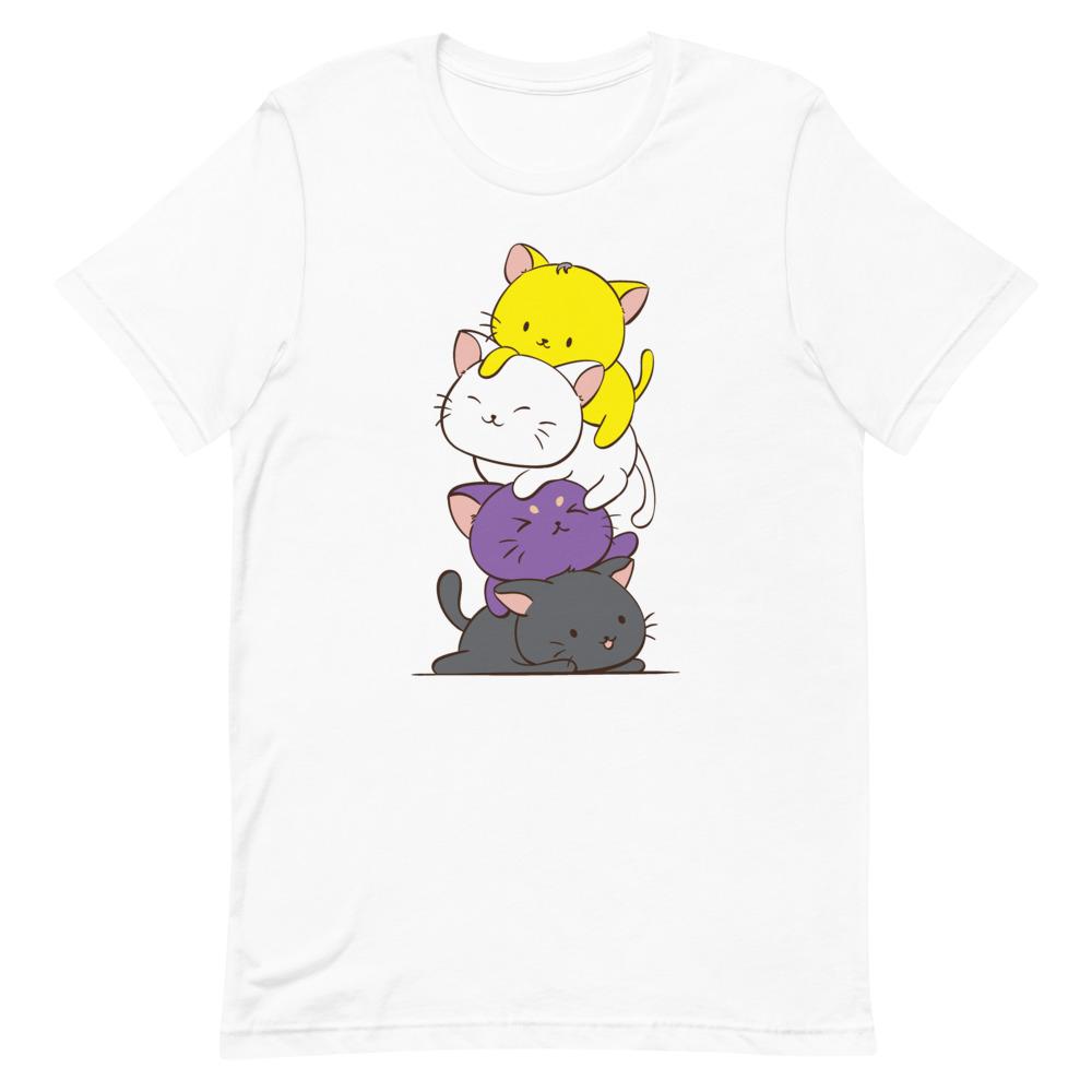 Kawaii Cat Pile Non-binary Pride T-Shirt | Irene KOH Studio, 2XL / Heather Midnight Navy