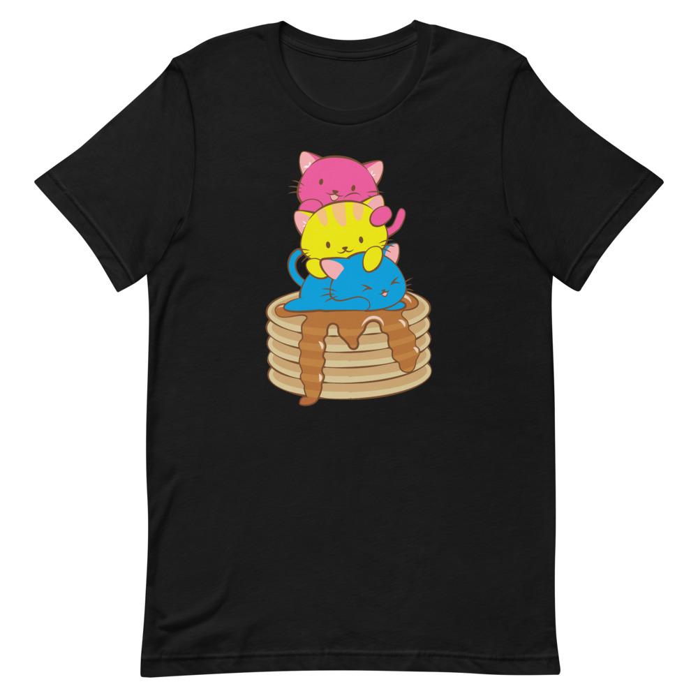 Kawaii Cat Pile Pansexual Pride T-Shirt S / Black