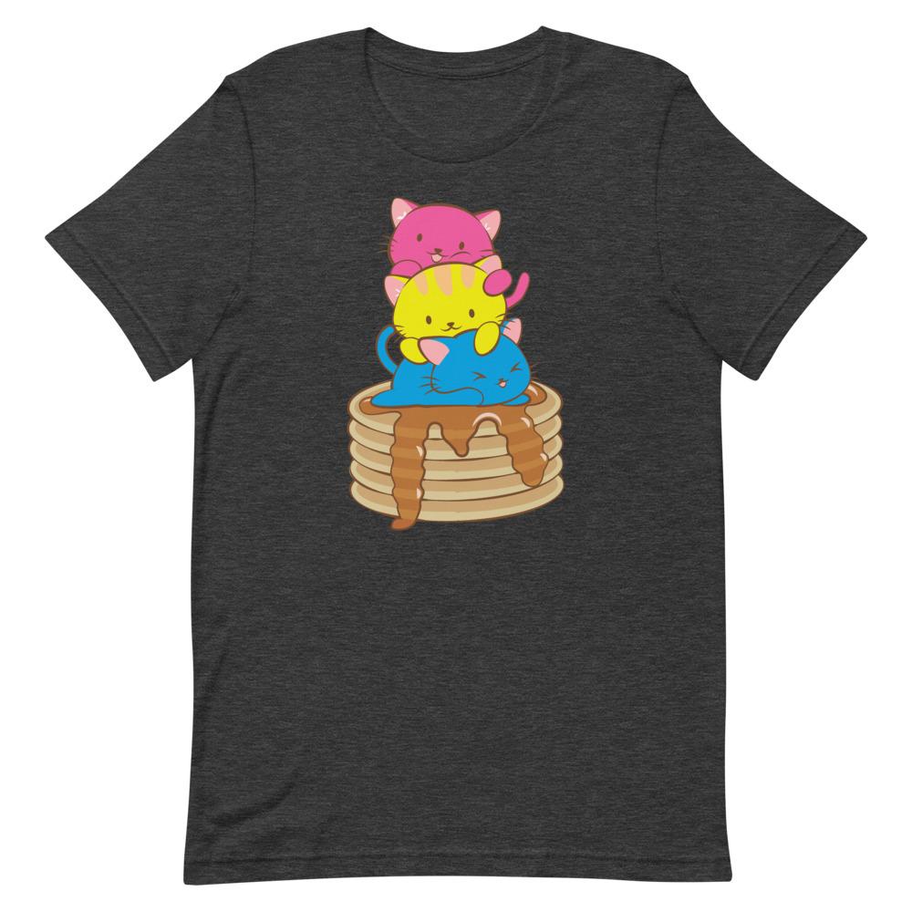 Kawaii Cat Pile Pansexual Pride T-Shirt S / Dark Grey Heather