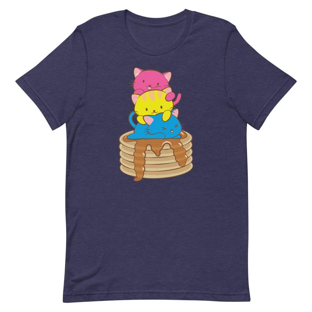 Kawaii Cat Pile Pansexual Pride T-Shirt S / Heather Midnight Navy