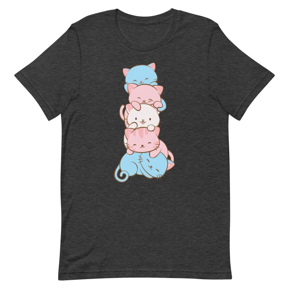 Kawaii Cat Pile Transgender Pride T-Shirt S / Dark Grey Heather