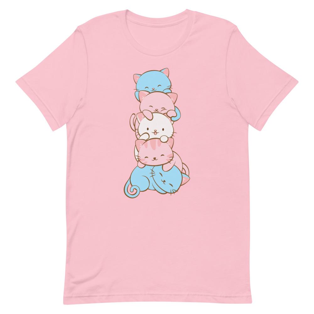 Kawaii Cat Pile Transgender Pride T-Shirt S / Pink