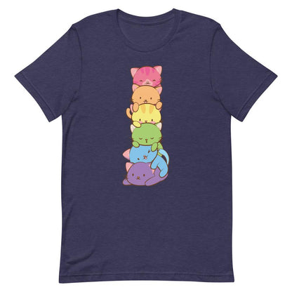 Kawaii Rainbow Cat Pile Gay Pride T-Shirt S / Heather Midnight Navy