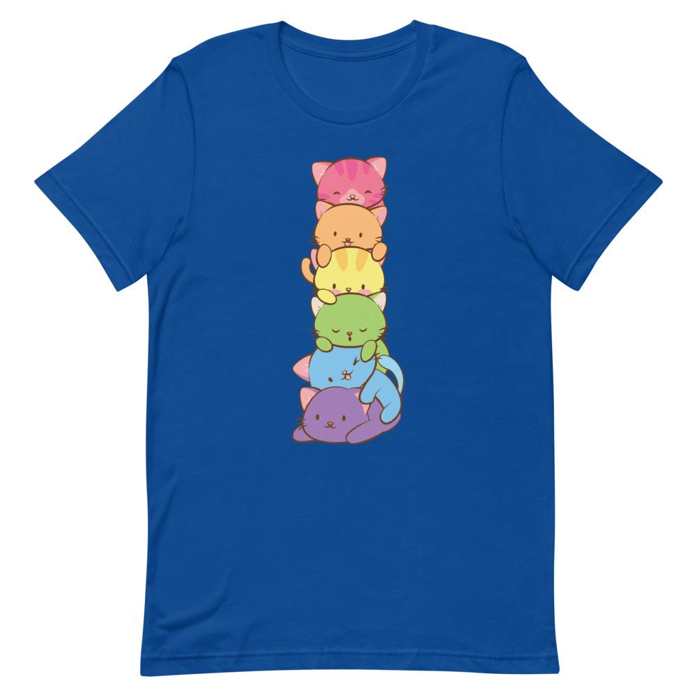 Kawaii Rainbow Cat Pile Gay Pride T-Shirt S / True Royal